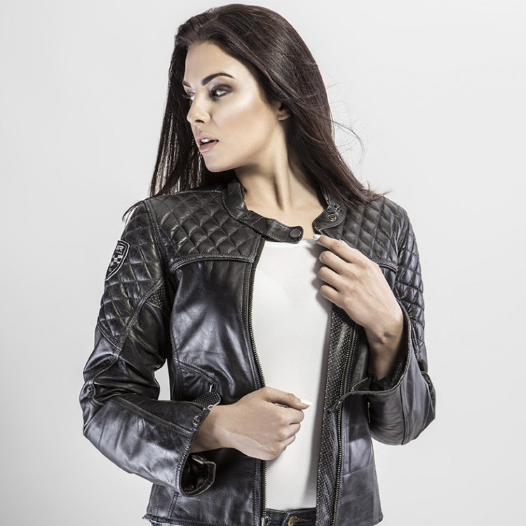 4SR dames leren motorjas Scrambler Lady Petroleum